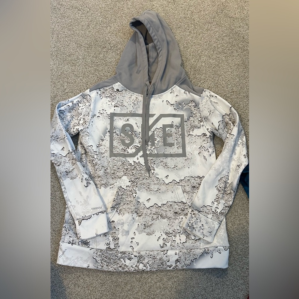 Gray and White Graphic Hoodie